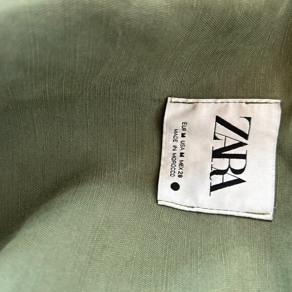 Zara Linen blend Jacket with Pockets Khaki, Medium, Like New - Picture 4 of 6